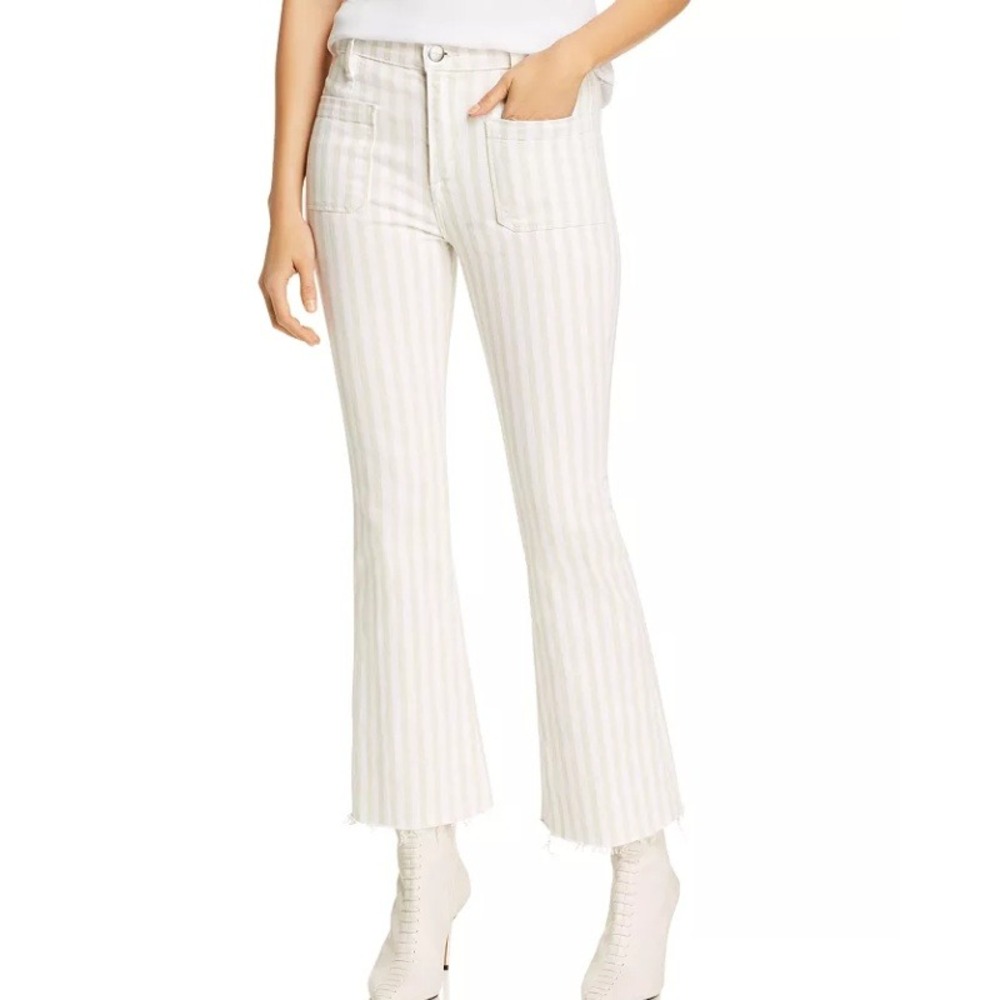 Frame Le Bardot Striped Kick Flare Raw Edge Jeans Striped Denim Tan/White 29‎